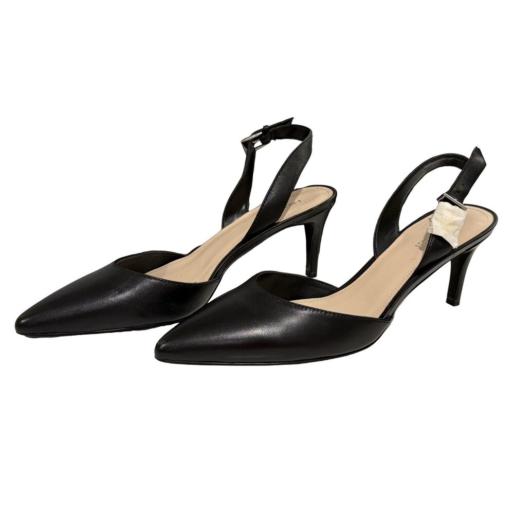 Nine West Epiphany Black Leather Slingback Pumps 10 M D'Orsay 3" Heel